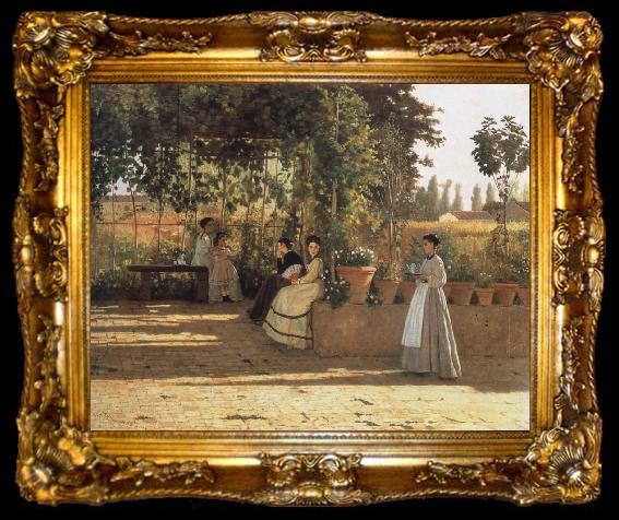 framed  Silvestro lega In the wine bower, ta009-2
